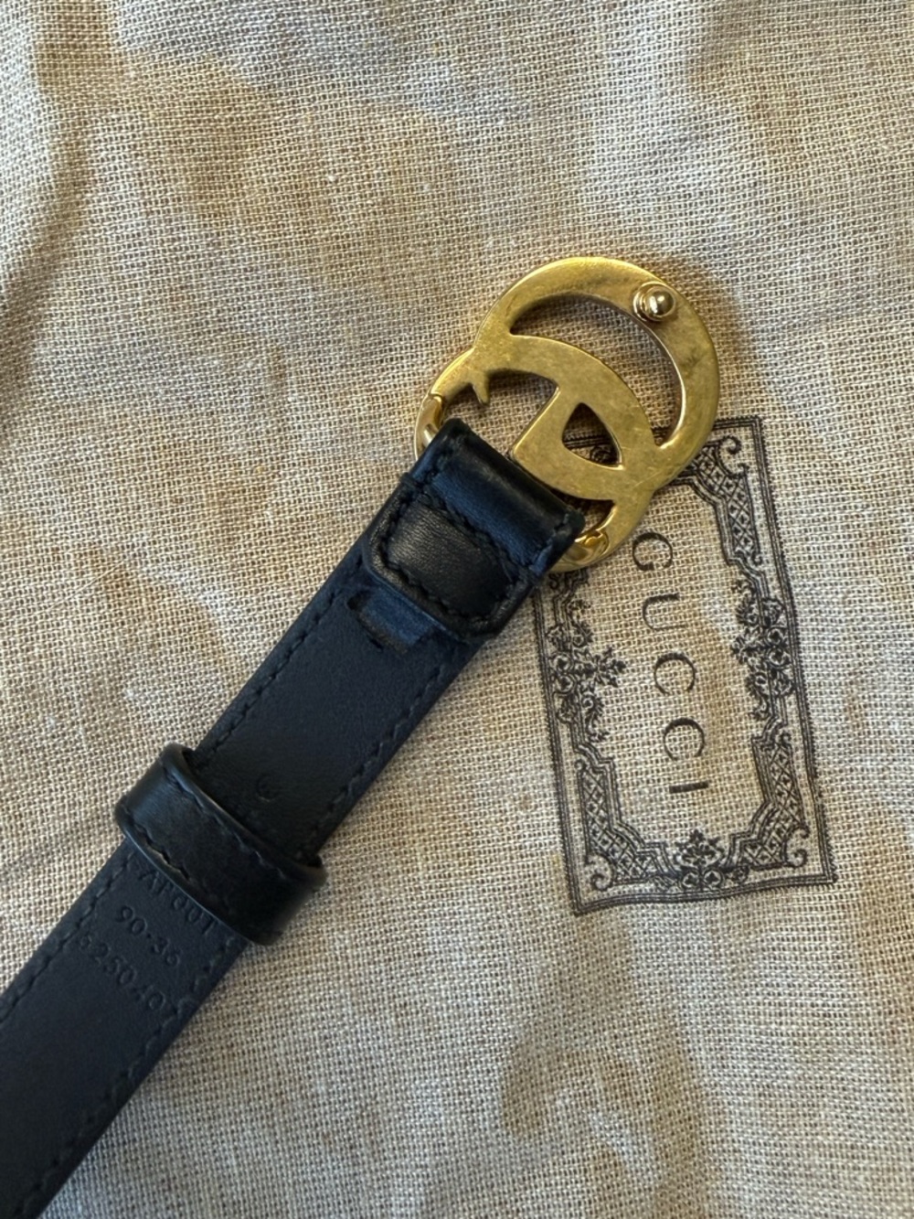 GUCCI Marmont GG Leather Belt with Double G Buckle Black Size 90 Skinny - Picture 6 of 8
